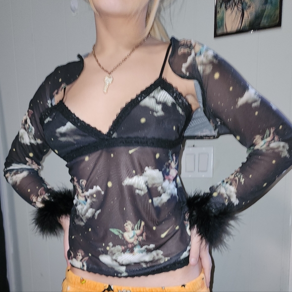 NWT Dolls Kill Gorgeous Angel Cherub Cami And Feather Accented, Matching Shrug - Picture 4 of 4